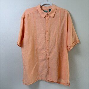 Cubavera Button Up Shirt Mens XL Orange Peach Short Sleeve Linen Cotton Vacation